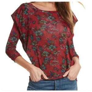 Free People Dock Street Floral Knit Ruffle Top - Size Small